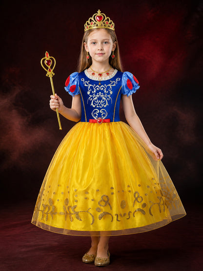 Girls Princess Halloween Costume Set, Blue and Yellow Tutu Dress with Crown