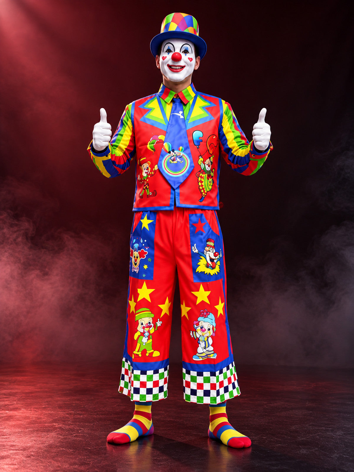 Multicolor Clown Costume with Vest, Bow Tie, and Hat