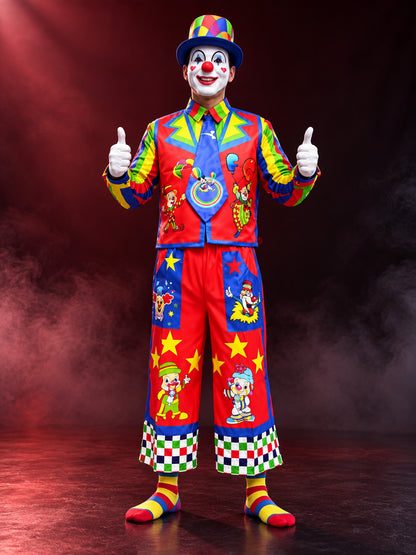Multicolor Clown Costume with Vest, Bow Tie, and Hat