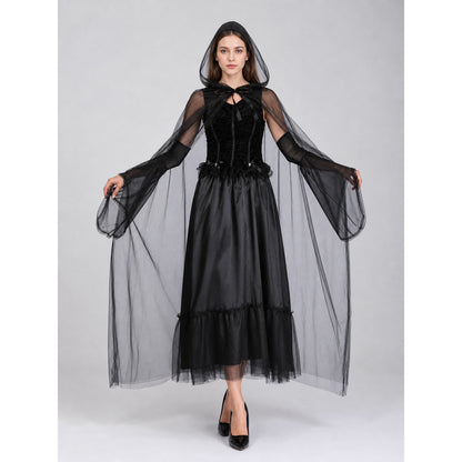Gothic Carnival Dress with Hooded Cape