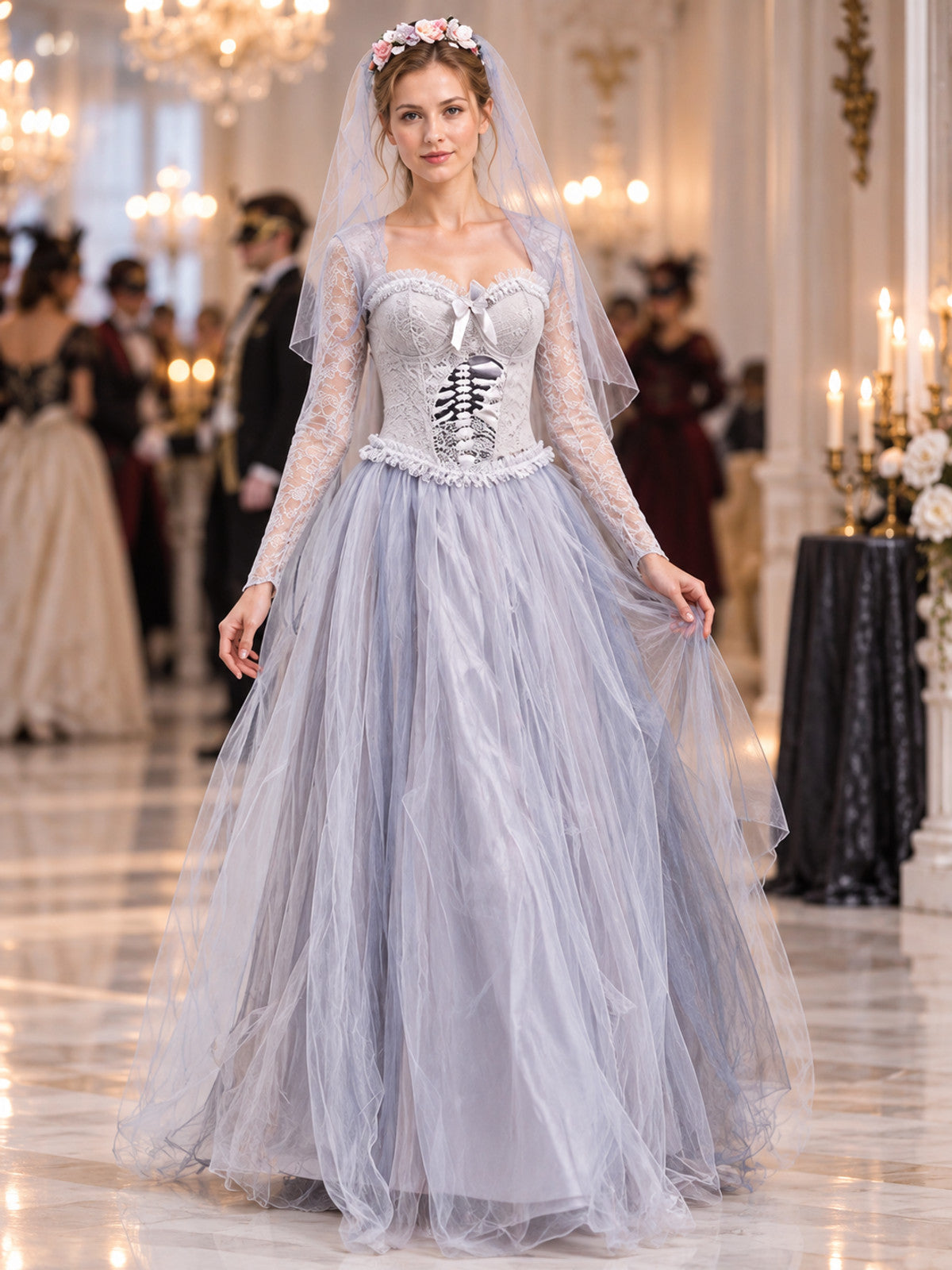 Costume Dress with Veil and Floral Wreath lifestyle view