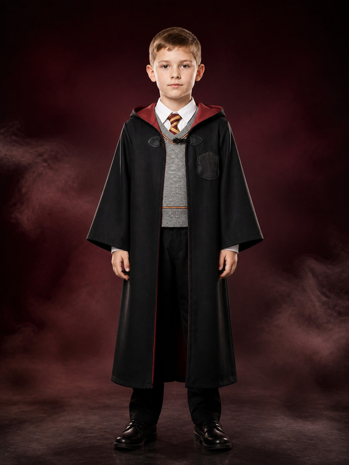 Kids Hooded Wizard Robe Costume Set, 3-Piece Halloween School-Themed Outfit