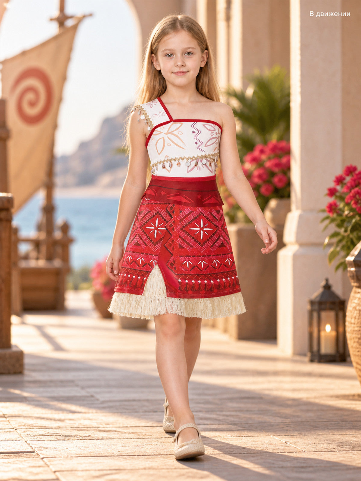 Children’s One-Shoulder Dress with Ethnic Print lifestyle view