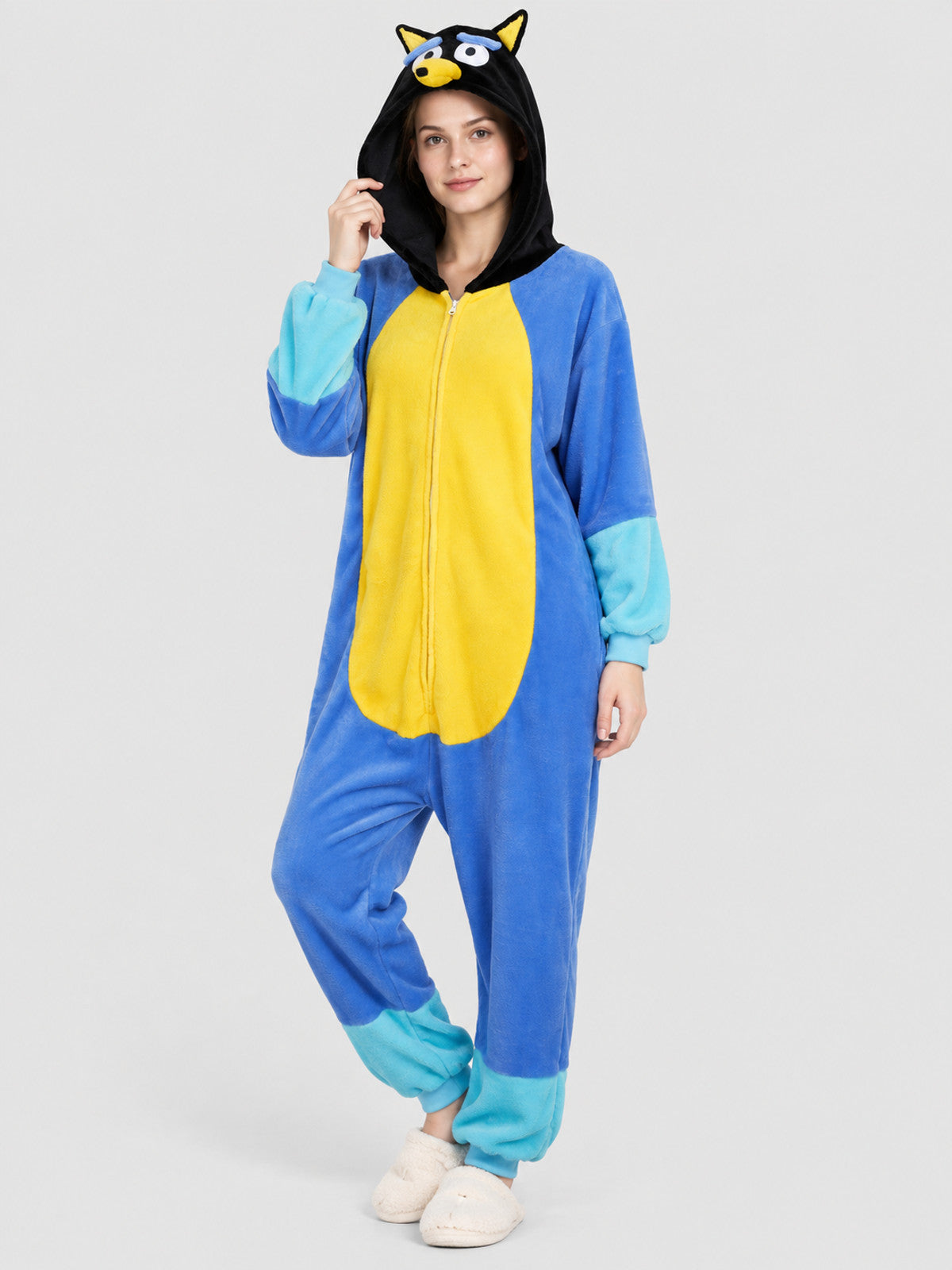 Cartoon-Design Pajama Jumpsuit with Hood and Ears