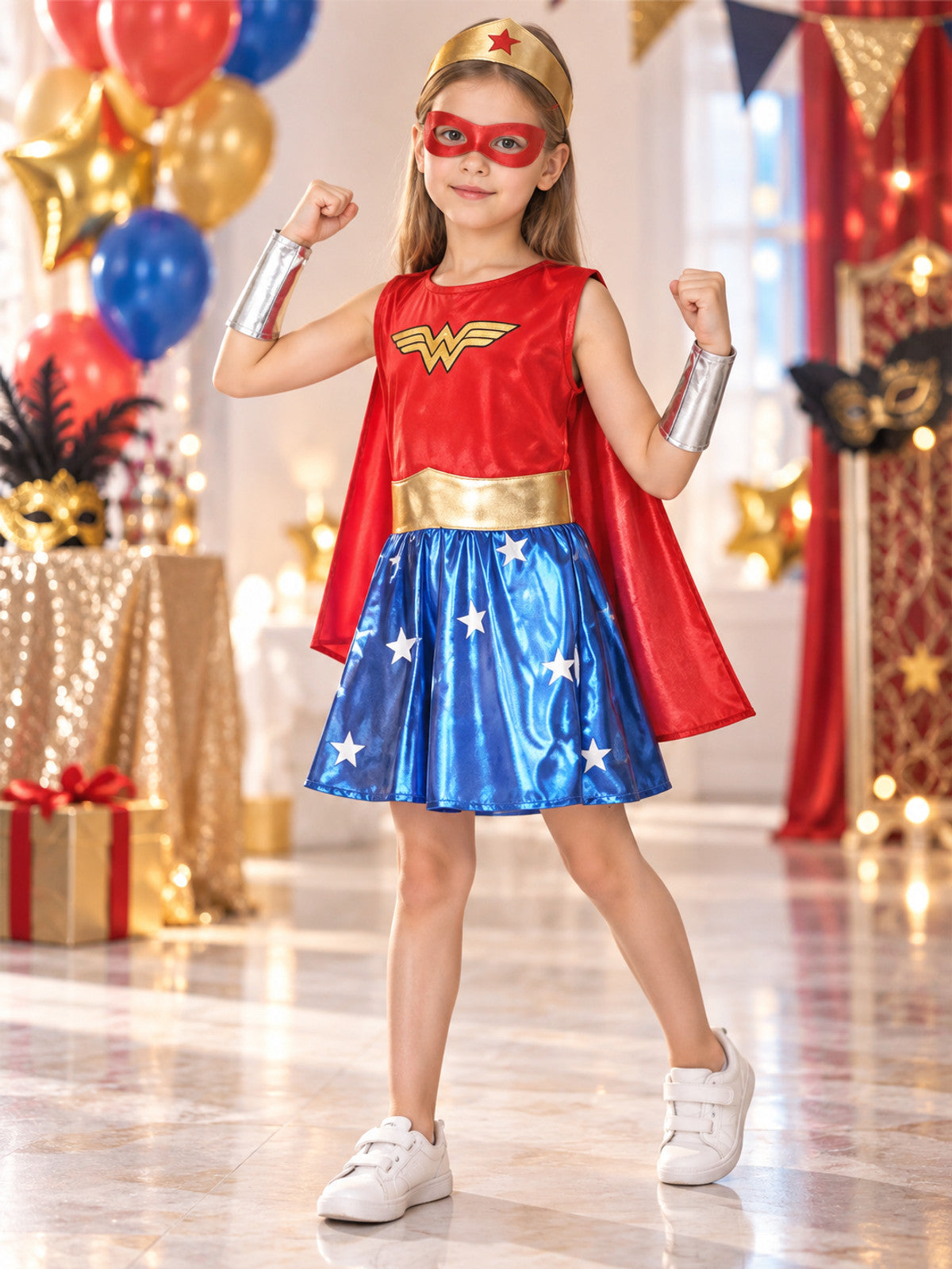 Kids' superhero-style costume with cape and mask
