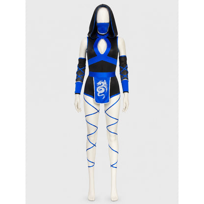 Ninja Costume with Mask and Dragon, Black and Blue Cosplay on-model alternate view