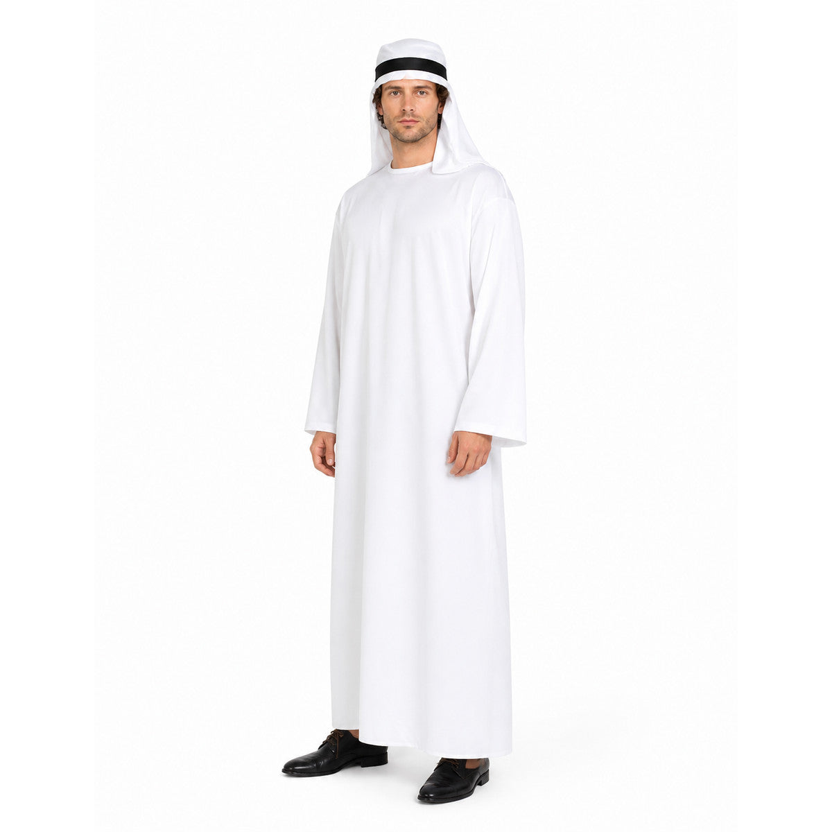 Long Robe with Head Covering, White, with Headband Costume Headwear detail