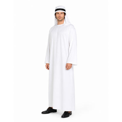 Long Robe with Head Covering, White, with Headband Costume Headwear detail