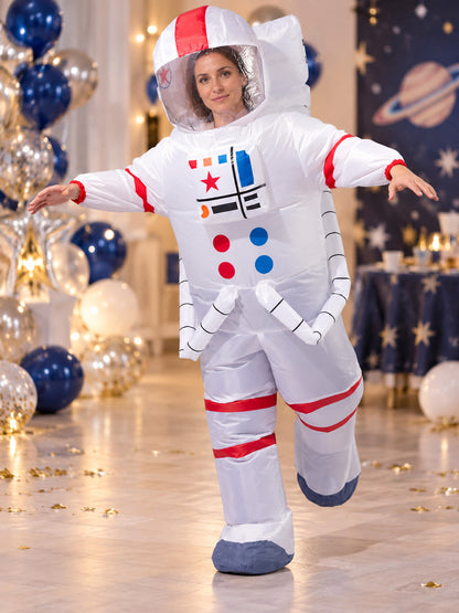 White Inflatable Astronaut Costume with Helmet and Print