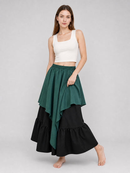Layered Plaid Skirt with Asymmetrical Draping