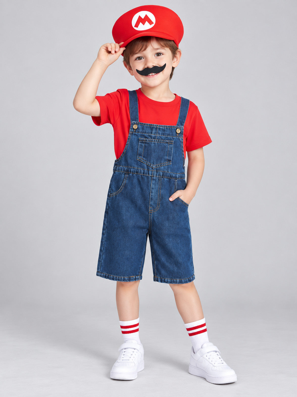 Kids' costume with red cap and mustache