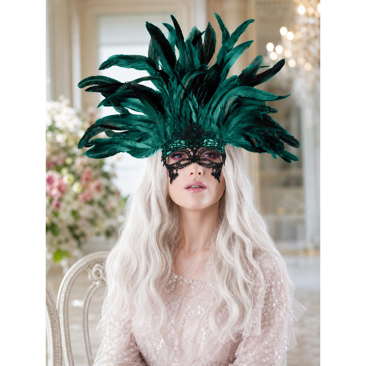Carnival Feather and Mask Headpiece lifestyle