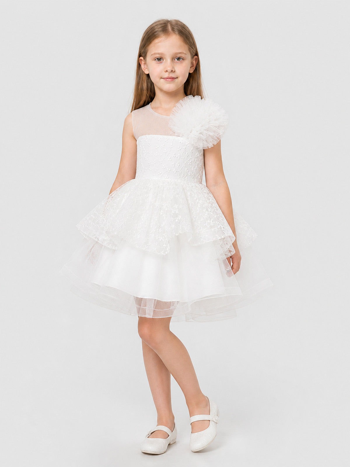 Children's Tulle Dress with Full Skirt and Flower Costume Dresses detail
