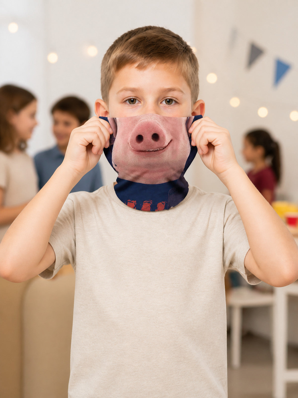 3D Pink Halloween Mask with Ears and a Pig Nose