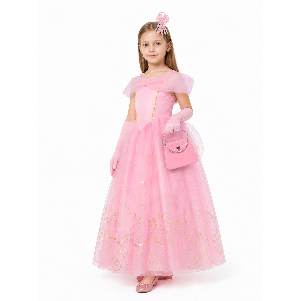 Pink Puffy Girls' Dress with Handbag and Gloves Costume Dresses detail