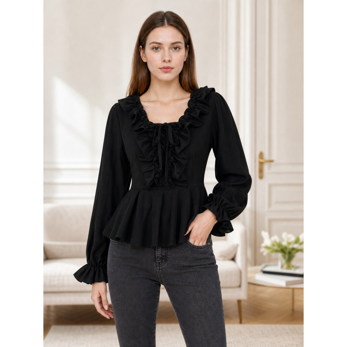 Renaissance-Style Shirt with Jabot and Lacing