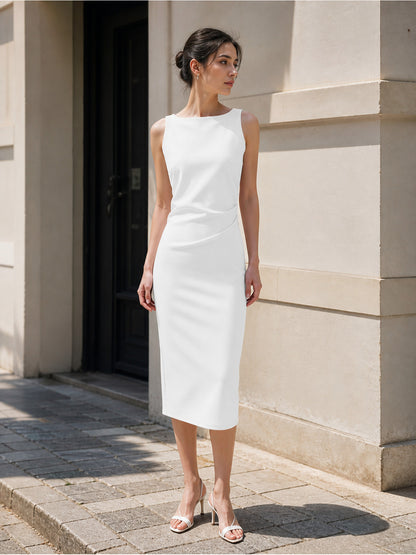 Women's White Fitted Sleeveless Dress Costume Dresses detail