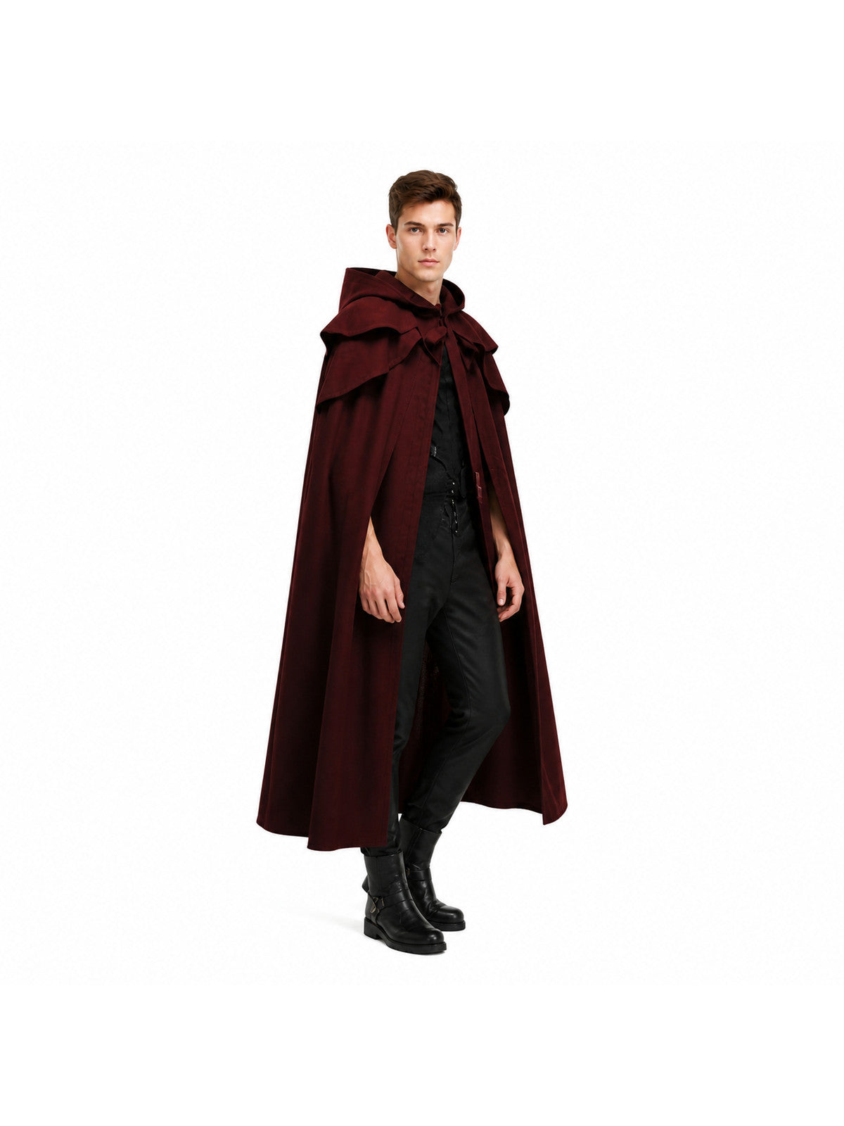 Long Cloak with Hood and Layered Shoulders