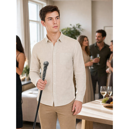 Prop cane with a silver carved handle, in a black-and-silver color scheme with a retro and gothic style lifestyle