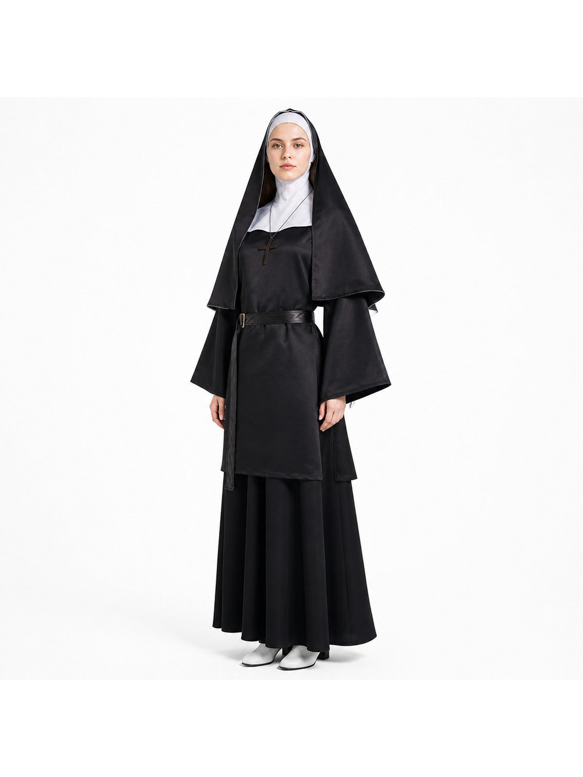 Black Costume with Cross and White Mask for Halloween Costume Masks detail