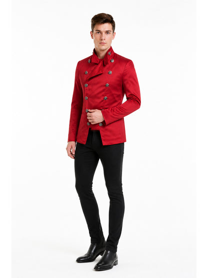 Red Double-Breasted Jacket with Metal Buttons