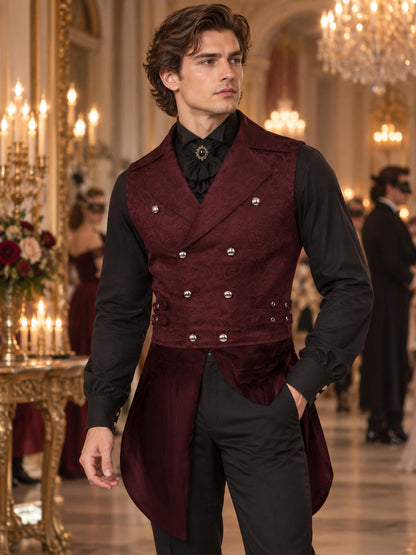 Tailcoat Vest Burgundy Jacquard Double-Breasted