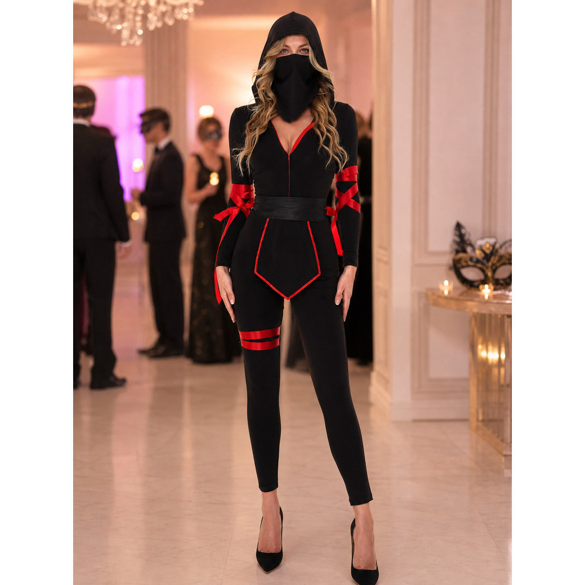 Black Hooded Ninja Jumpsuit Costume for Cosplay