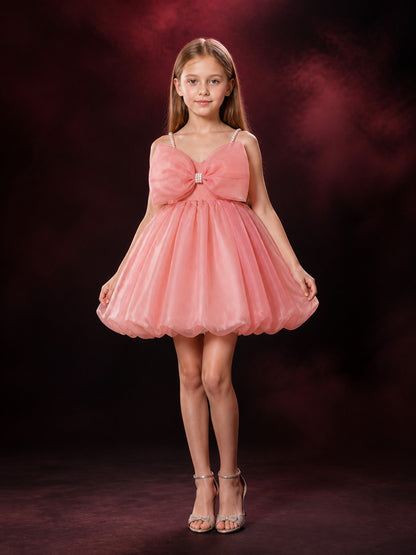 Baby Girls' Dusty Pink Princess Dress with Layered Tulle Skirt and Rhinestone main product view