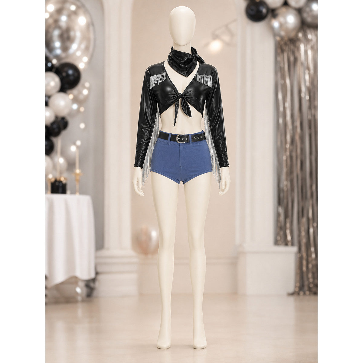 Black Cropped Jacket with Silver Fringe
