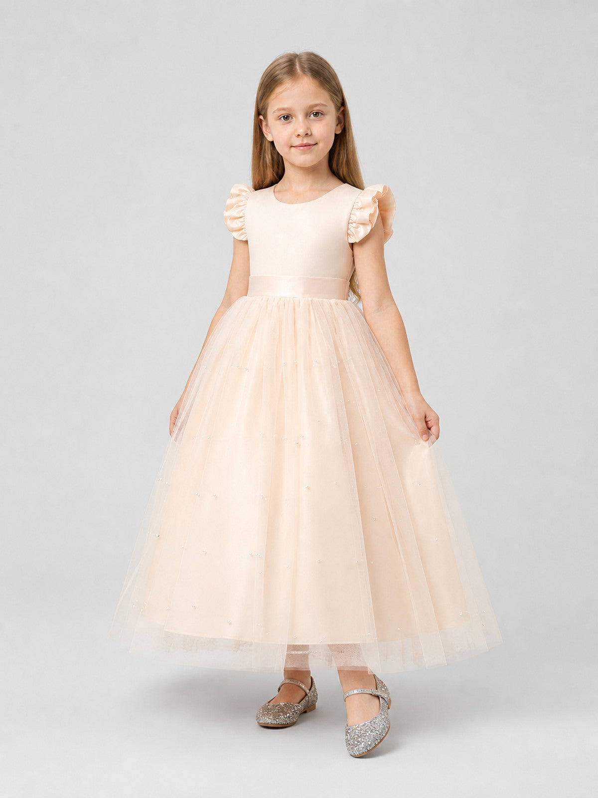 Dressy Long Princess Dress with Bow and Tulle Costume Dresses detail