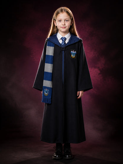 Wizard Robe Costume Set with Striped Scarf and Tie, Emblem