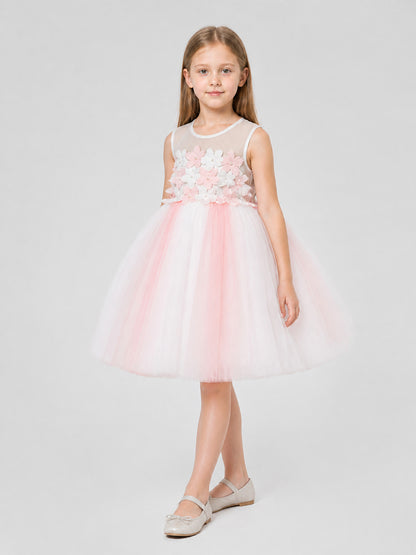 Pink and White Tulle Tutu Dress for Girls with Flowers