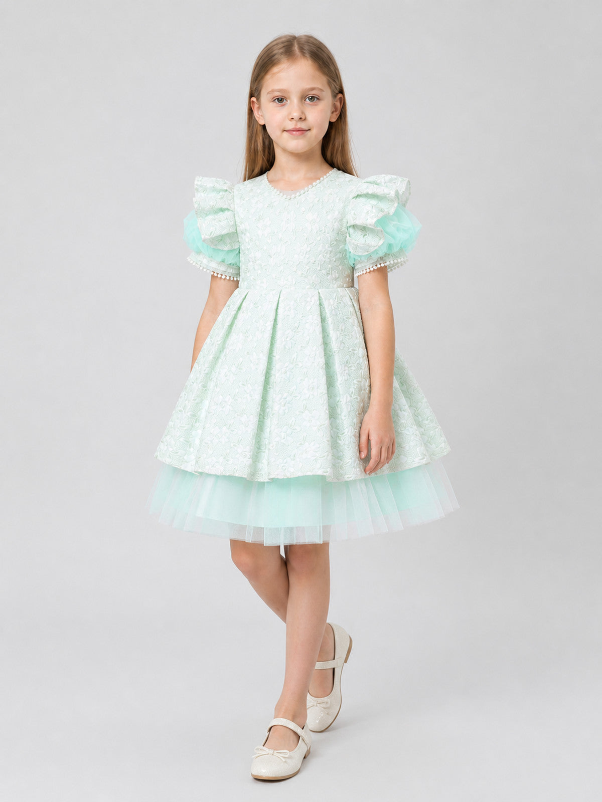 Girls’ Mint Princess Dress with Lace and Tulle product detail
