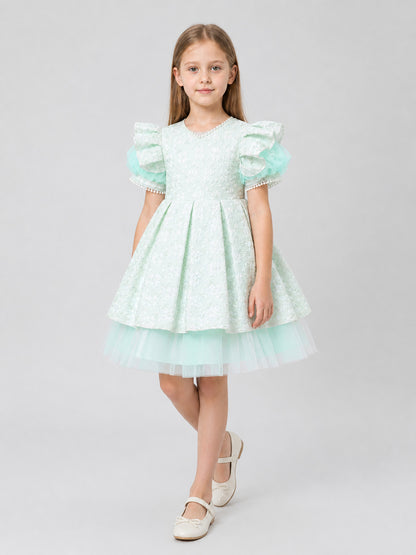 Girls’ Mint Princess Dress with Lace and Tulle product detail