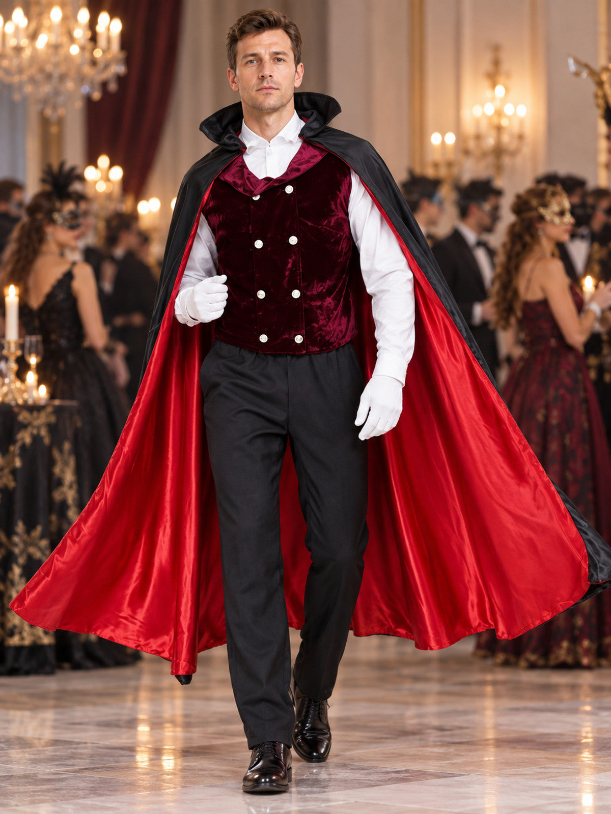 Vampire Costume: Cape, Vest, Shirt, Pants