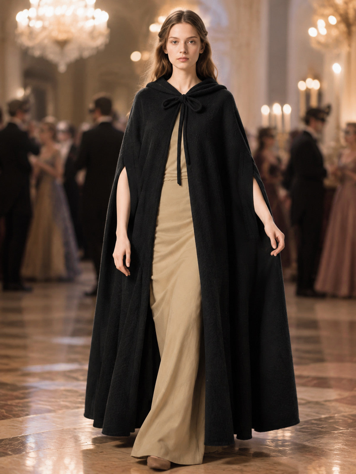 Black Hooded Suede-Look Velour Cape lifestyle view