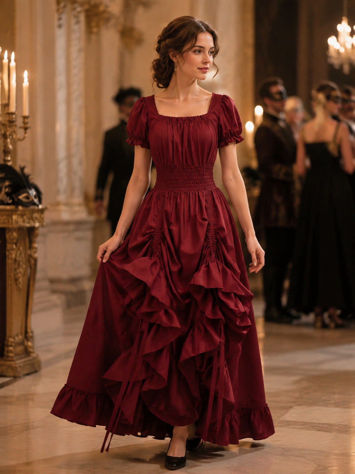 Long Burgundy Dress with a Square Neckline lifestyle view