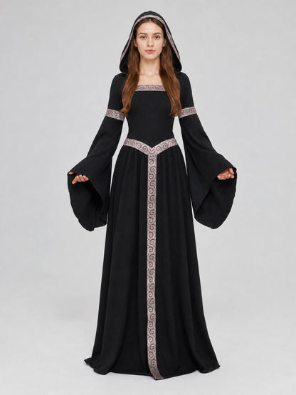 Black Gothic Carnival Dress with Hood and Sleeves Costume Dresses detail