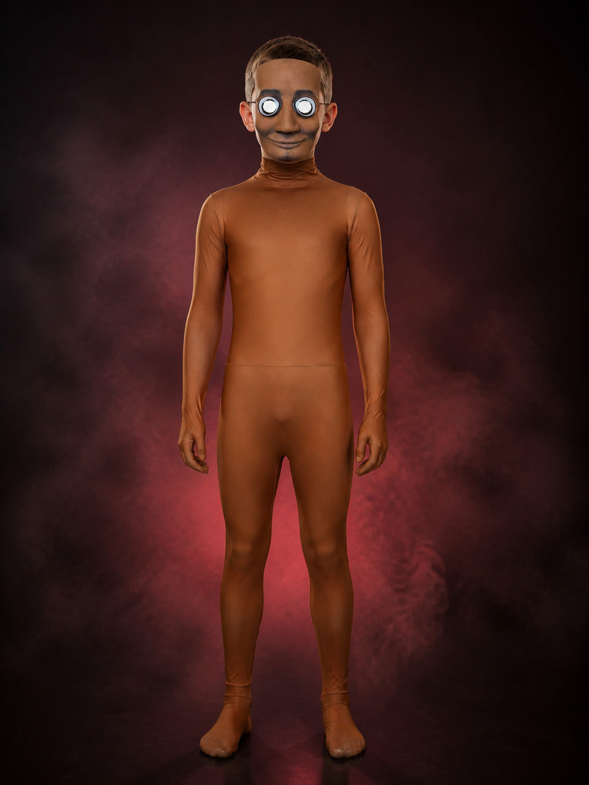 Brown Full Body Jumpsuit Costume with Face Mask, Long Sleeve Halloween Cosplay