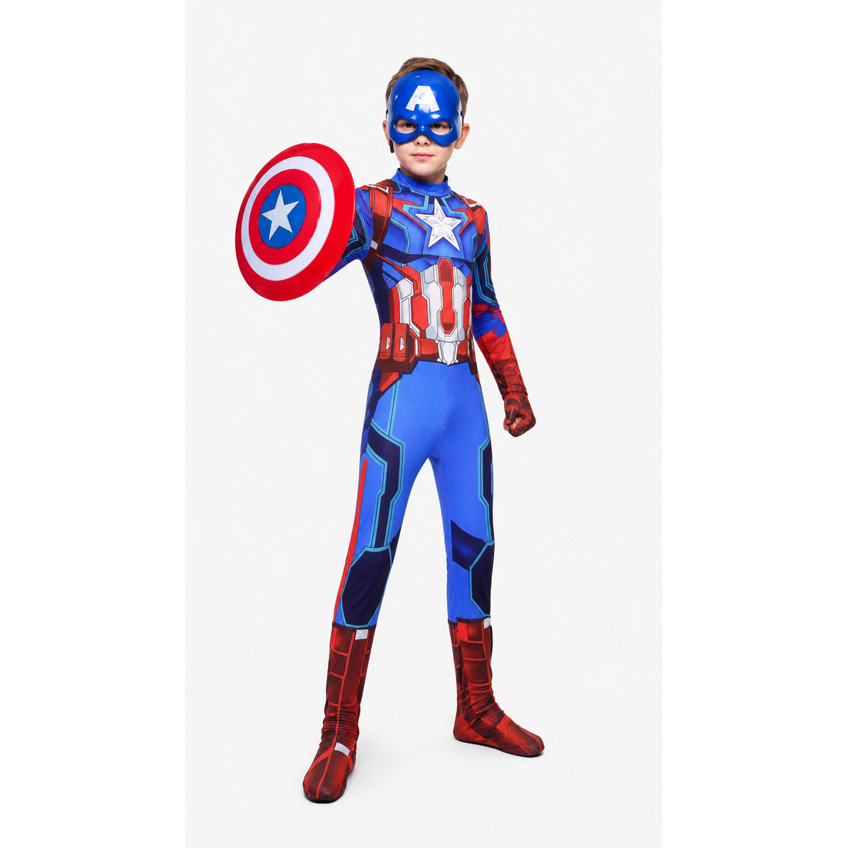Captain America Jumpsuit with Mask and Gloves Costume Masks detail