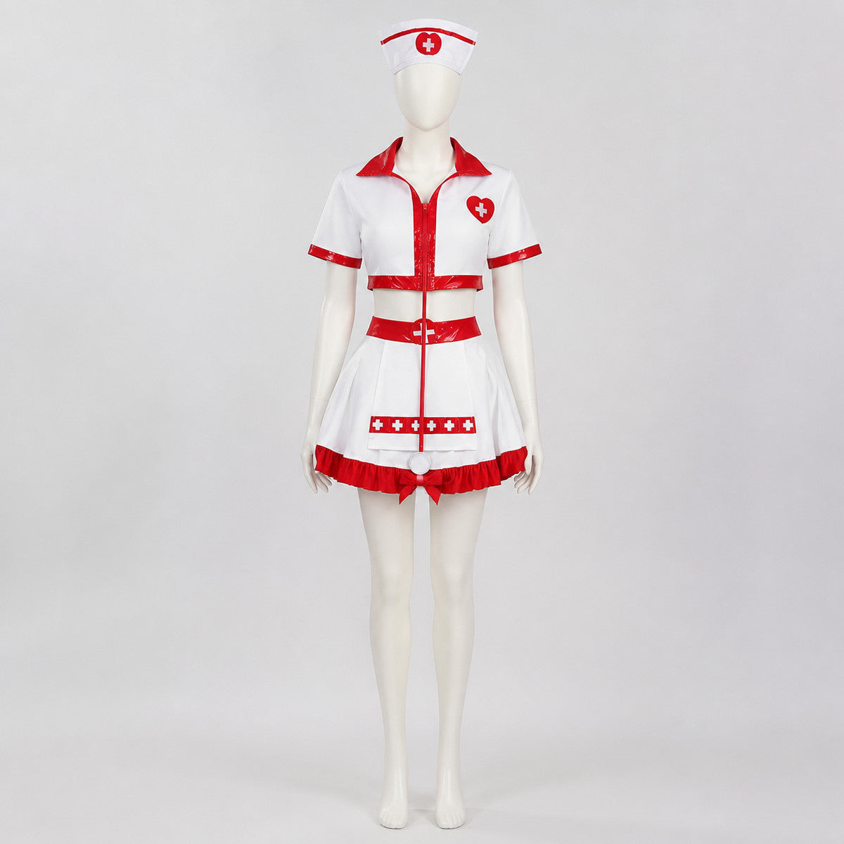 Nurse Costume with Short Top, Pleated Skirt, and Cap Costume Headwear detail
