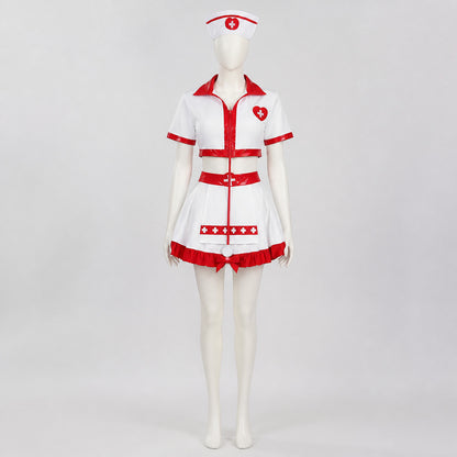 Nurse Costume with Short Top, Pleated Skirt, and Cap Costume Headwear detail