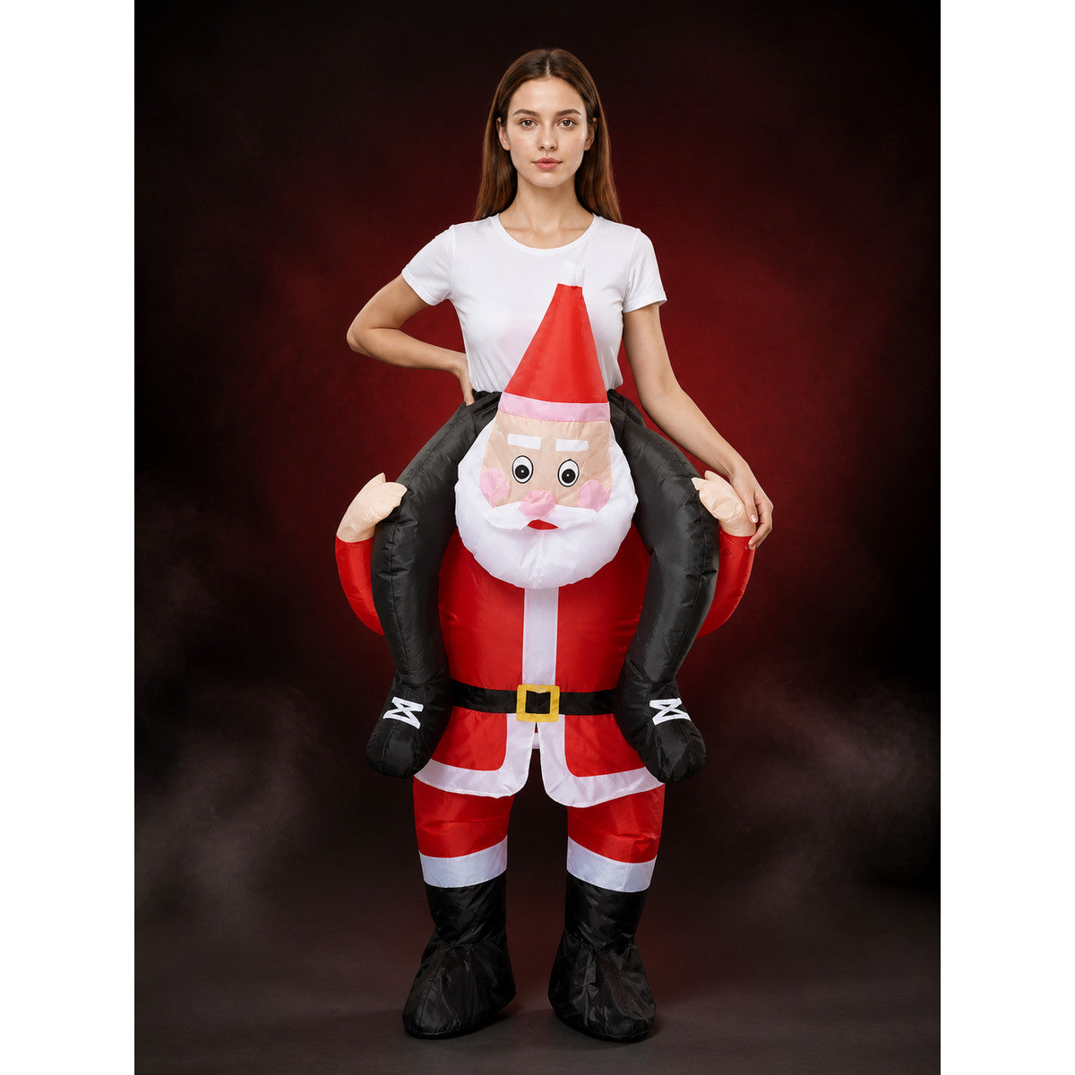 Santa Claus Inflatable Costume with Red White Stripes, Beard, Belt and Boots main product view