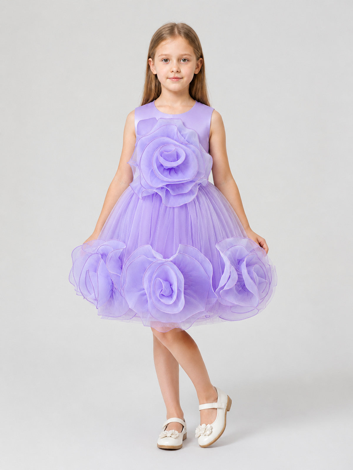 Children's Puffy Tulle Dress with 3D Flowers Costume Dresses detail