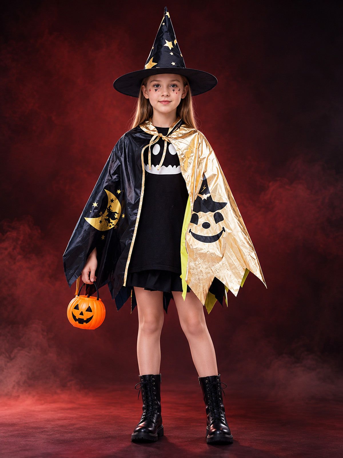 Children's Black and Gold Costume with Cape and Hat