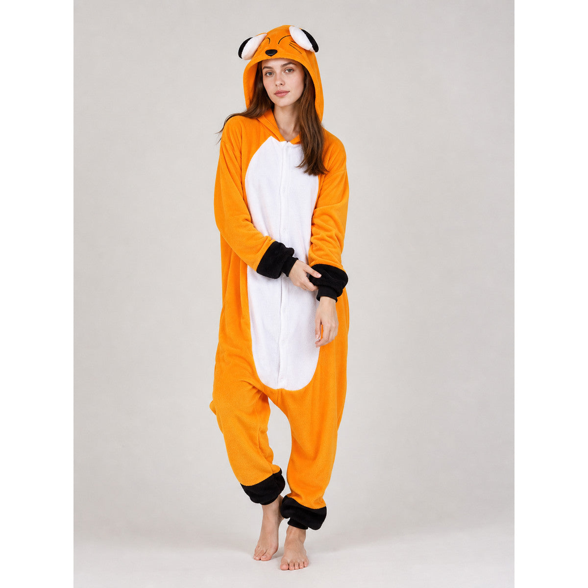 Fox Kigurumi Hooded Onesie for Sleep and Costume on-model front view
