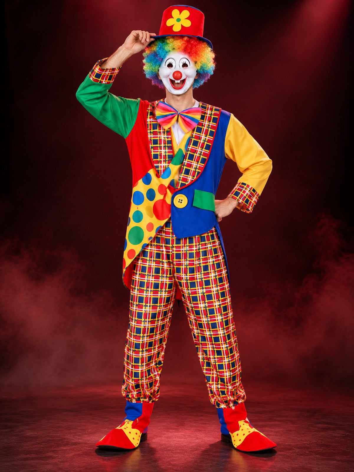 Adult Clown Costume, 4 Pieces, Multicolor