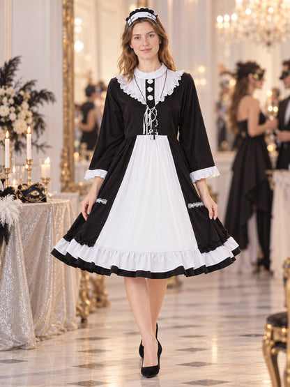 Black and White Maid Costume with Lace and Cross