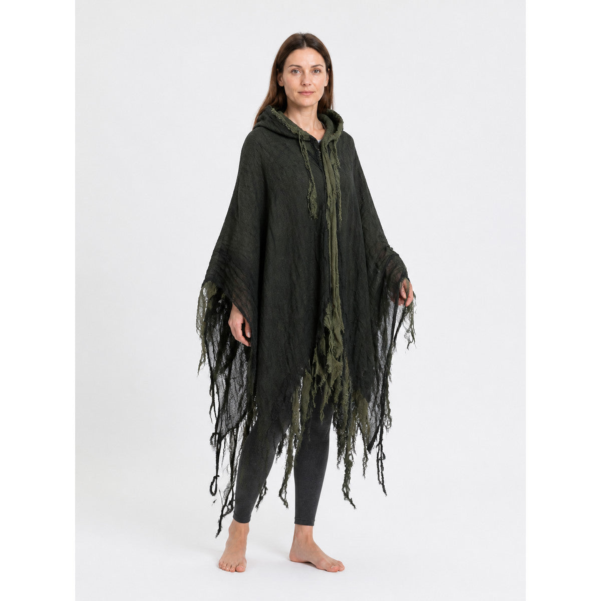 Cloak Cape with a Pointed Hood and Tattered Fringe Costume Capes detail