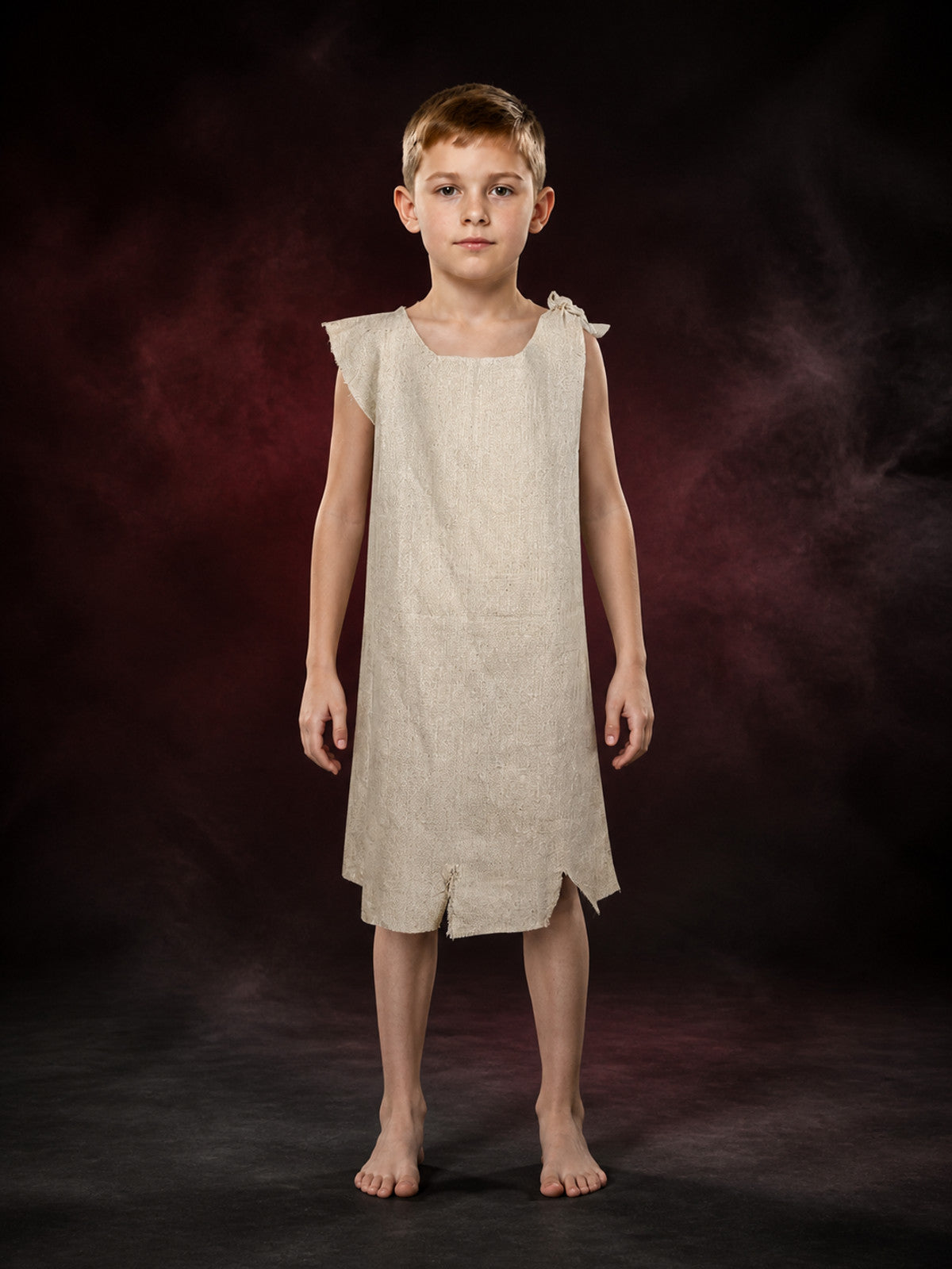 Beige Elf Costume Dress with Irregular Hem and Shoulder Tie for Halloween